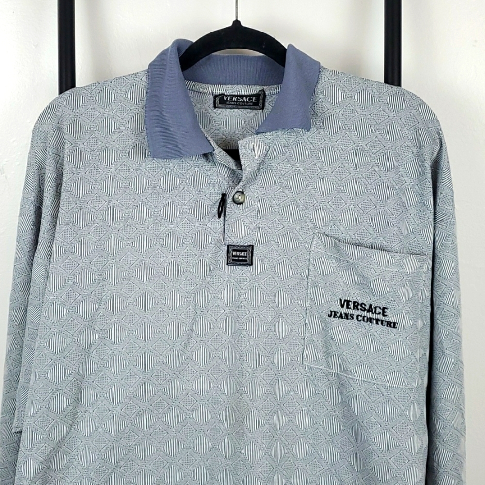 Vintage Versace Jeans Couture polo gray cotton blend long sleeve men